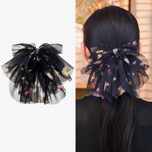 新【绒花】合欢花蝴蝶结抓夹欧根纱马尾夹小众设计气质氛围感发饰