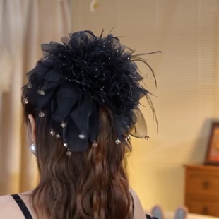 轻纱时尚 抓夹花朵羽毛大号抓夹显发量夏季 裙摆 百搭头饰 公主