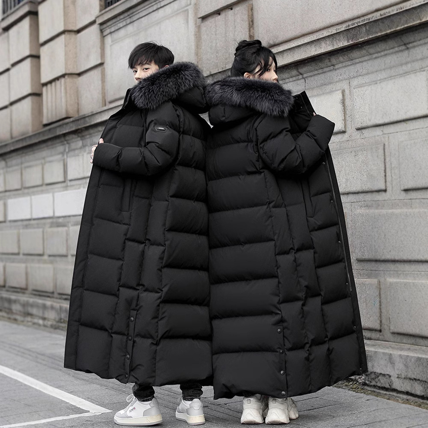 进口鹅绒羽绒服超长款过膝新款加厚连帽大码男女同款户外极寒外套