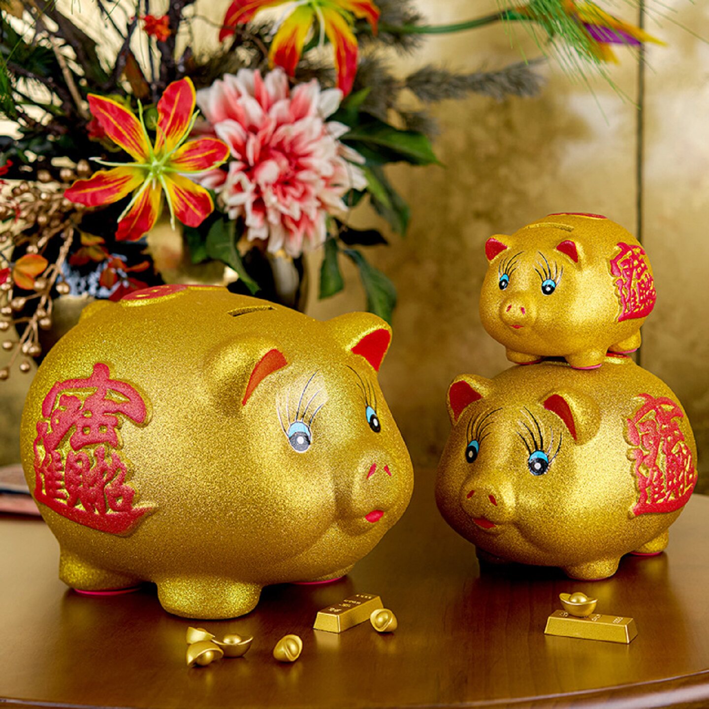 金猪存钱罐陶瓷工艺品猪摆件礼品成人儿童电镀招财猪储蓄罐创意猪