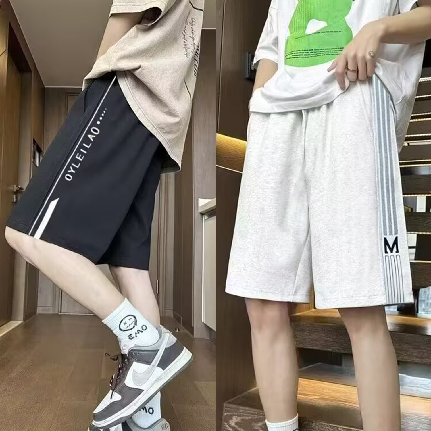 潮牌美式宽松休闲短裤男夏季薄款竖条纹男士五分裤运动中裤跑步裤