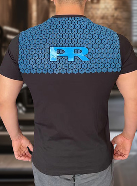 PR运动防滑T恤训练短袖男健身硬拉力量举重大力士