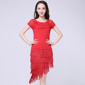 新款 舞蹈服网纱流苏裙表演服练功服广场舞夏季 成人 短袖 拉丁舞服装