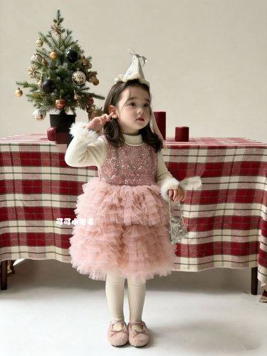 童心朵儿童装年服粉色过年生日裙女童丝绒连衣裙真两件套背心裙