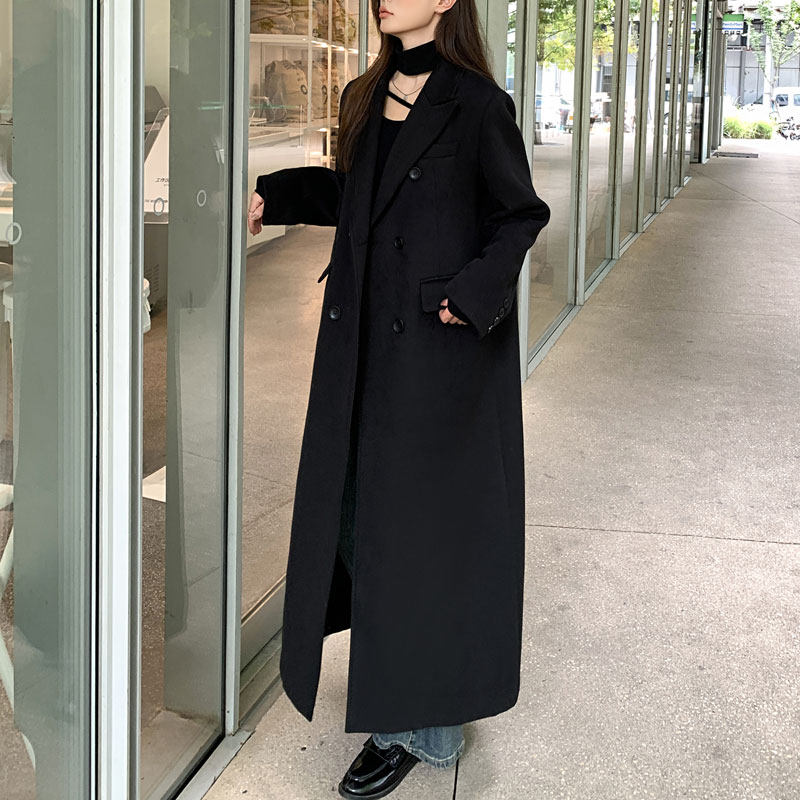 黑色正肩大衣女2025新款秋冬加厚毛呢外套高级感长款高个子呢大衣