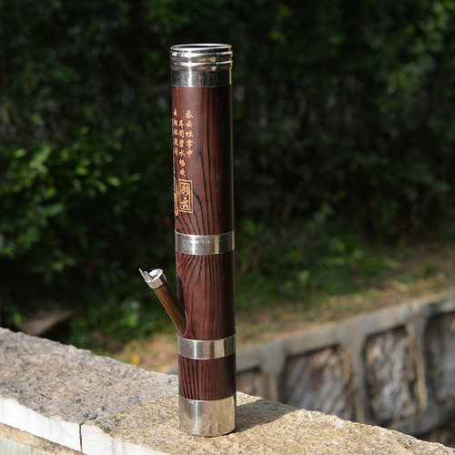 云南水烟筒刻字款水烟桶大中小号烟斗仿木工艺水烟壶不锈钢箍烟袋