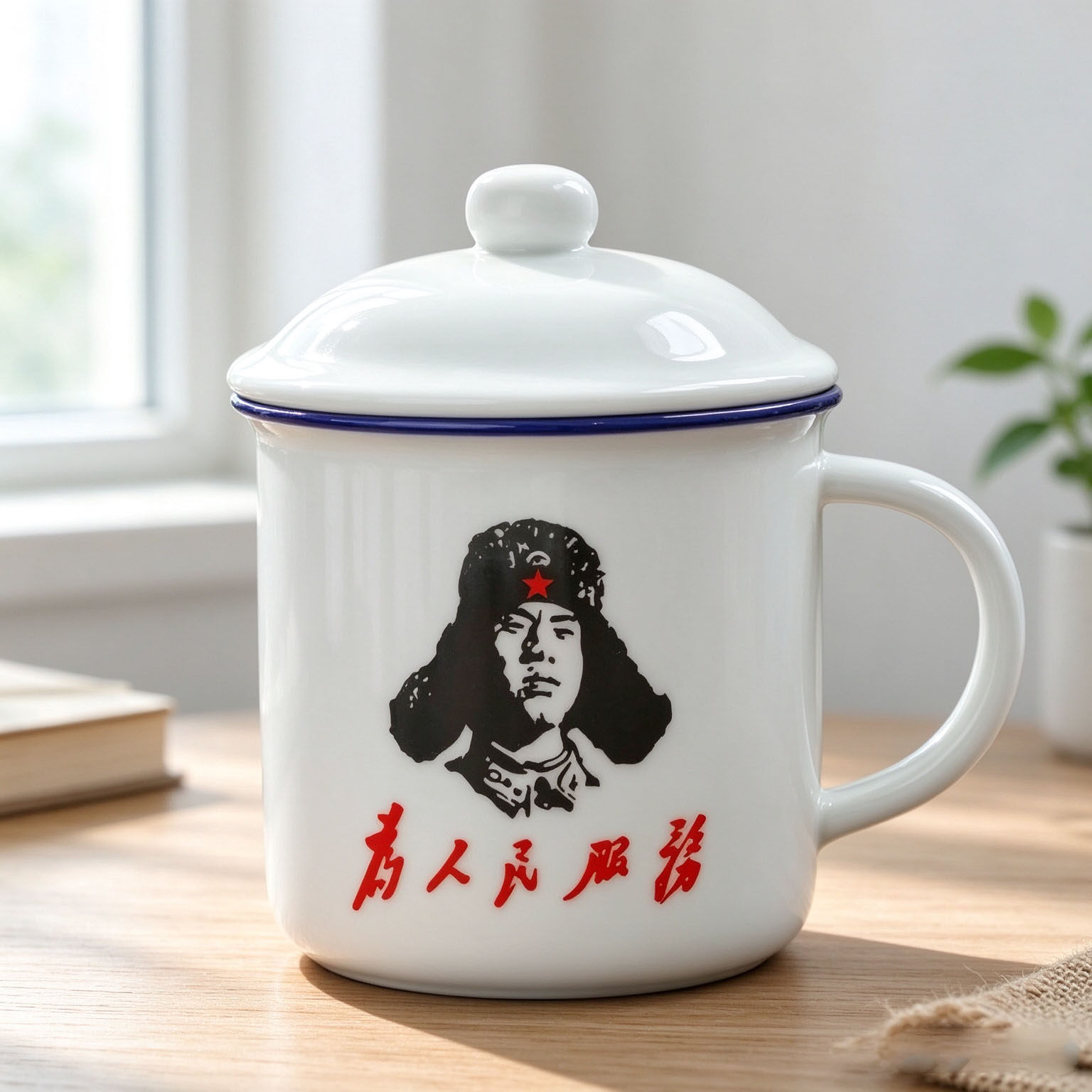 学习雷锋杯子红色文化创意礼品水杯陶瓷杯带盖勺革命纪念品马克杯