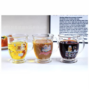 原创可爱小熊蛋糕玻璃杯设计小众高颜值ins卡通玻璃杯便携大容量