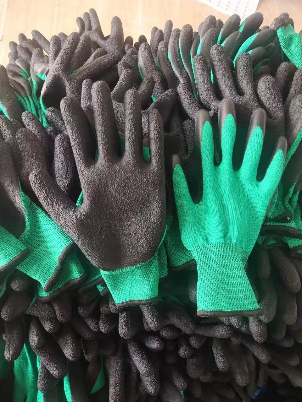 手套劳保耐磨工作尼龙防滑乳胶皱纹透气工地户外作业防护胶皮手套