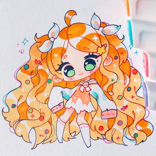 A268手绘可爱少女甜美卡通马克笔插画设计素材日漫风水彩