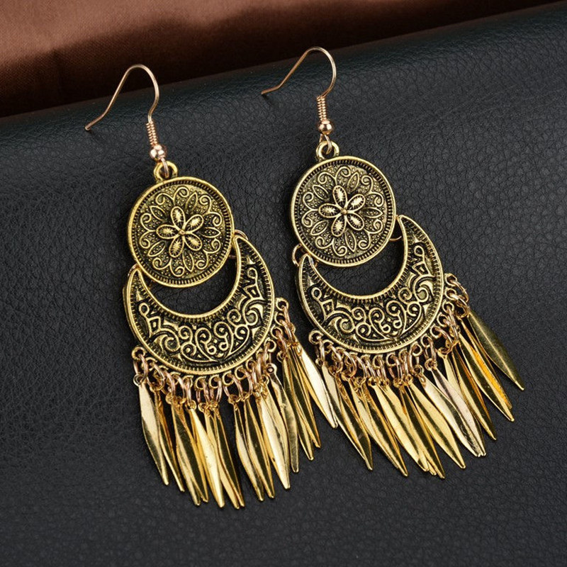 少数民族复古潮品耳环时尚气质流苏藏银耳饰百搭云南苗银花纹耳坠