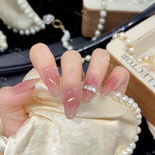 显白可拆精美甲片带钻穿戴甲美甲贴片裸粉冰透高级感 克拉恋人