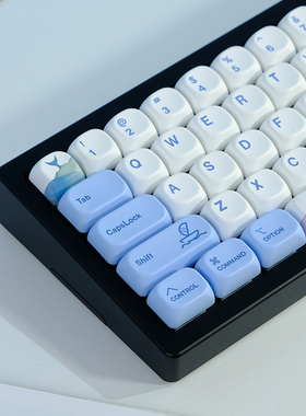 海韵键帽蓝色可爱KOA高度类似MOA热升华PBT球帽圆润机械键盘全套
