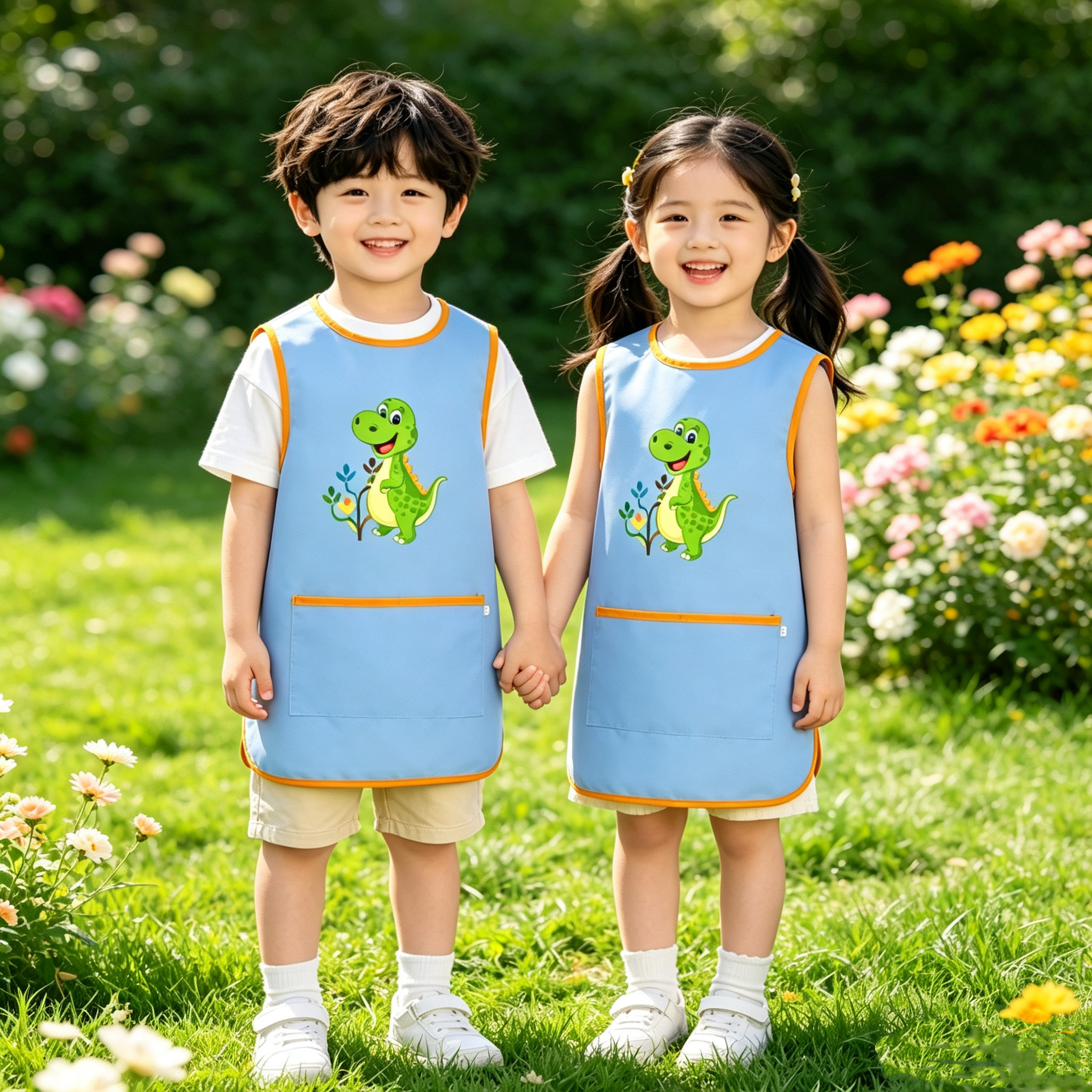 儿童画画防水定制罩衣幼儿园美术绘画反穿衣宝宝吃饭围兜女宝围裙