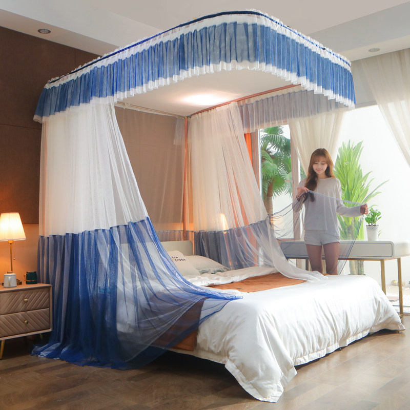 宫廷u型导轨蚊帐家用1.8m床防尘布顶遮光公主风1.5米加粗固定支架