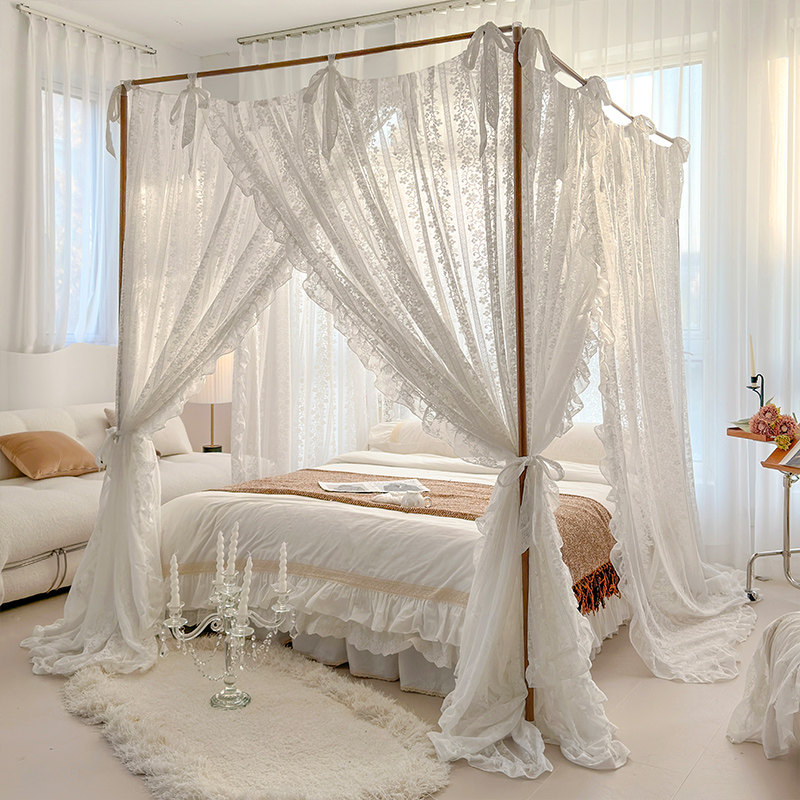 2024新款法式蕾丝公主风宫廷蚊帐家用三开门防蚊ins床幔落地支架,床上用品,蚊帐,淘宝优惠券,粉丝福利购,淘宝优惠卷