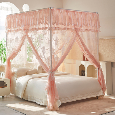 可拆防尘顶法式刺绣蕾丝蚊帐落地