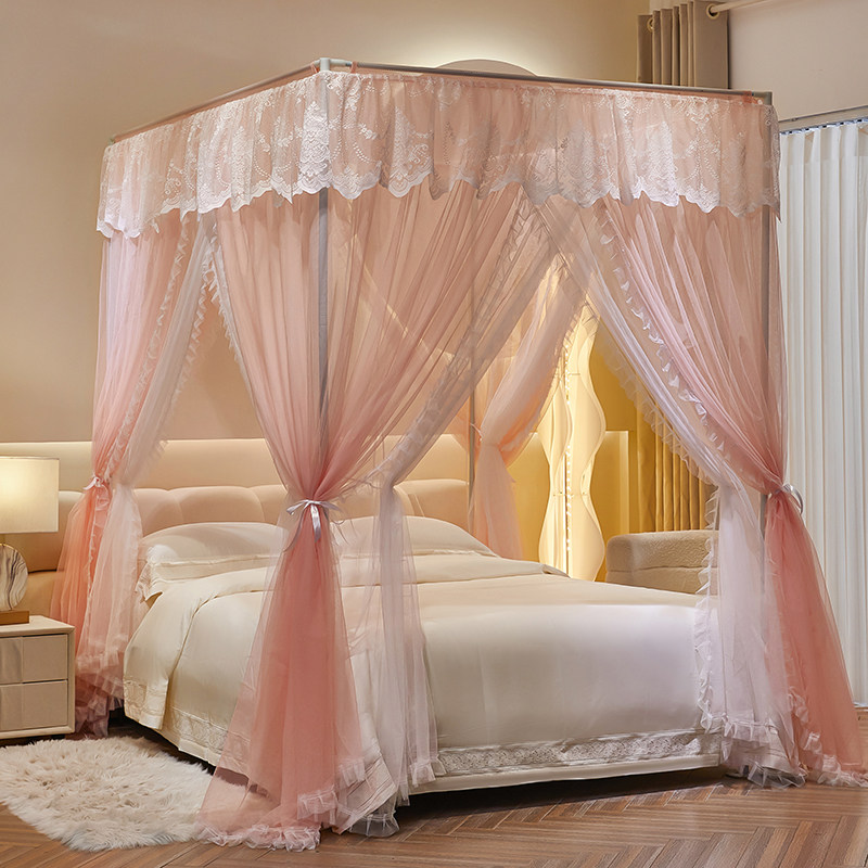 2025新款高级双层纱加密蚊帐家用卧室三开门落地公主风床幔防尘顶