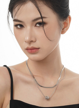 PREDAMS 创意小众设计师款S925银时尚ins百搭蛇骨双层锆石球项链