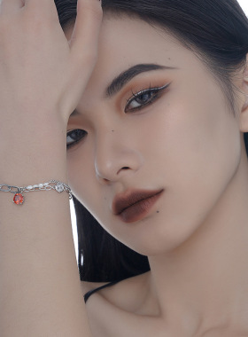 PREDAMS 创意小众设计师款S925纯银潮流时尚红宝石锆石手链