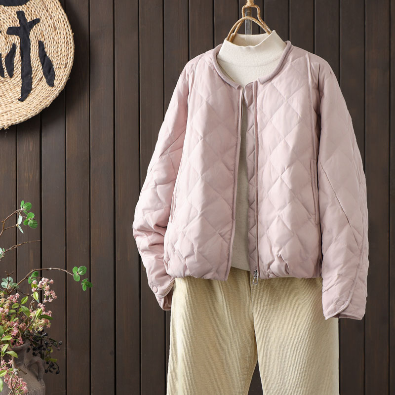 菱格90白鸭绒轻薄羽绒服短外套女