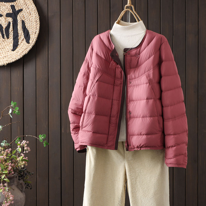 文艺范圆领时尚90白鸭绒轻薄羽绒服女韩版宽松减龄小个子短款外套