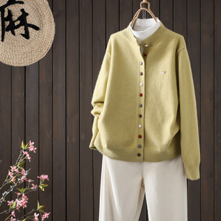文艺范圆领休闲百搭彩扣针织开衫女装2025春季新款单排扣显瘦外套