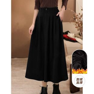 2024冬季新款文艺范加绒松紧腰毛呢半身裙女显瘦优雅百搭A子裙子