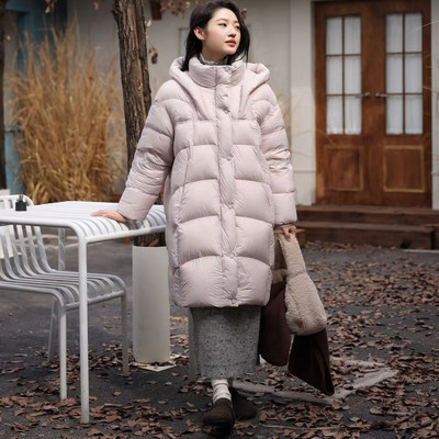 中长款过膝连帽羽绒服加厚外套女