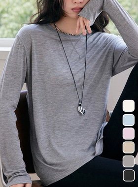 LEGSILK 春夏超柔防晒圆领打底衫宽松薄款绵羊毛长袖上衣女打底衫