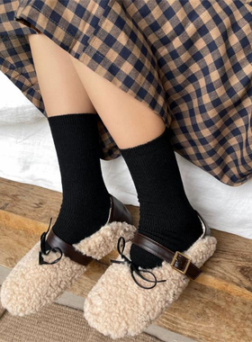 日本JOANNALONNG 秋冬女士澳洲美利奴羊毛短袜子多色百搭中筒袜