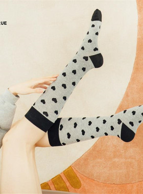 HENNY RUE 小熊棉质爱心堆堆袜女士潮袜长筒袜防滑小腿袜子高筒袜