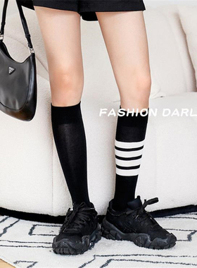 特价 HENNY RUE日系时尚棉质TB款左右不对称小腿袜黑色女士高筒袜