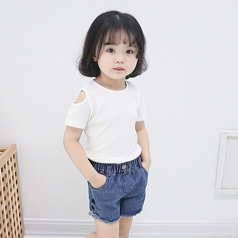 女童t恤短袖露肩夏季宝宝儿童半袖薄款上衣2夏装0-3岁1婴儿打底衫