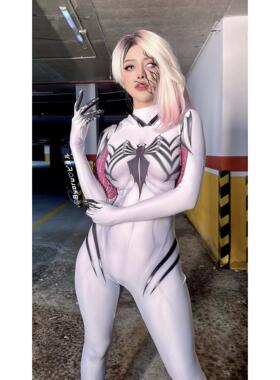 白色女款格温蜘蛛侠毒液Gwen Spiderman cosplay紧身衣表演服装