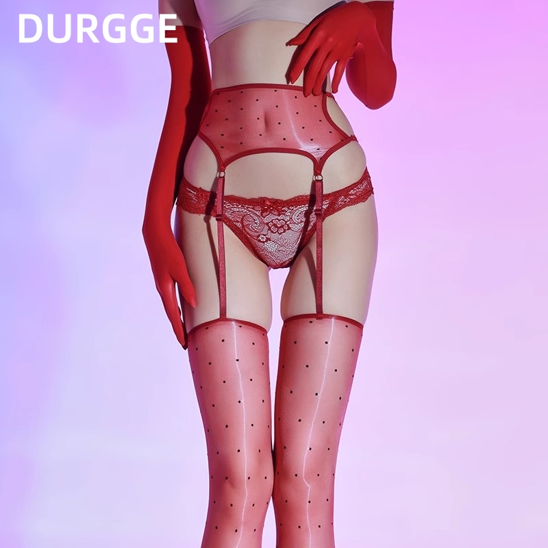 日本durgge性感黑丝波点极光马油过膝袜吊带一体长高筒丝袜美腿袜