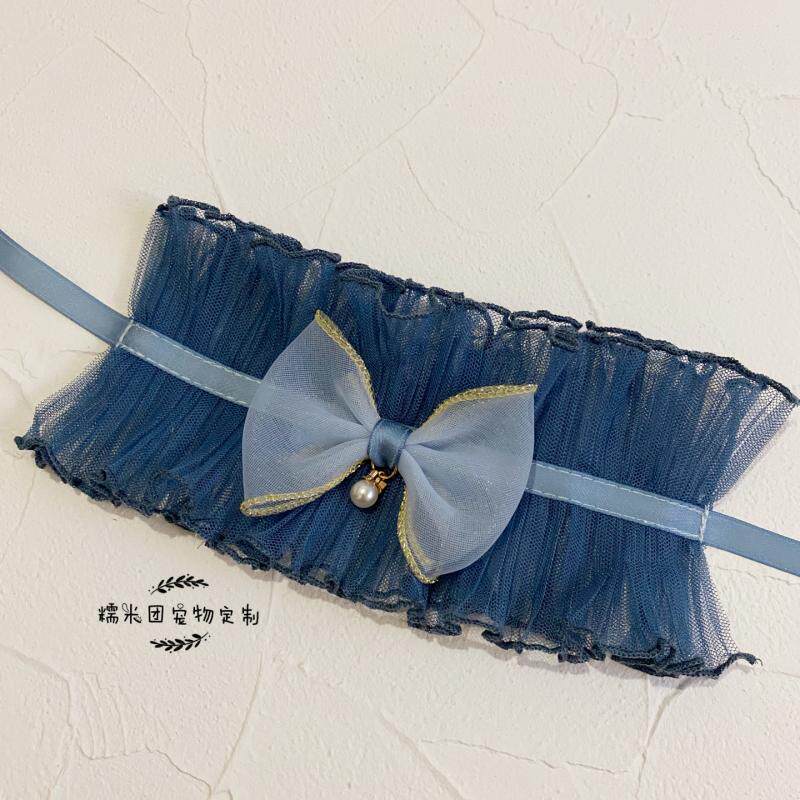 新品包邮华丽双层纱蓝色猫咪围脖宠物狗领结生日装扮派对聚会服饰