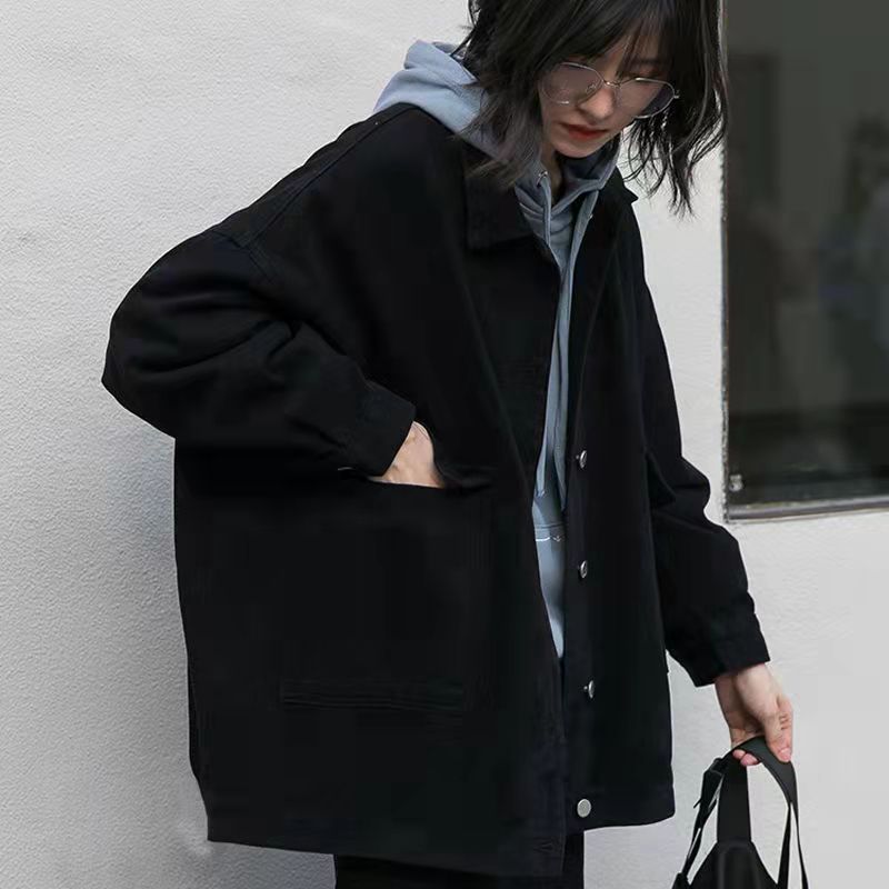 盐系工装黑色牛仔外套潮ins女