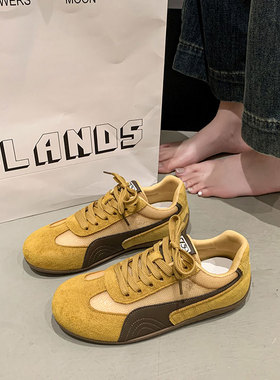 红色德训鞋女夏季透气网面2025新款女鞋爆款休闲运动平底百搭板鞋