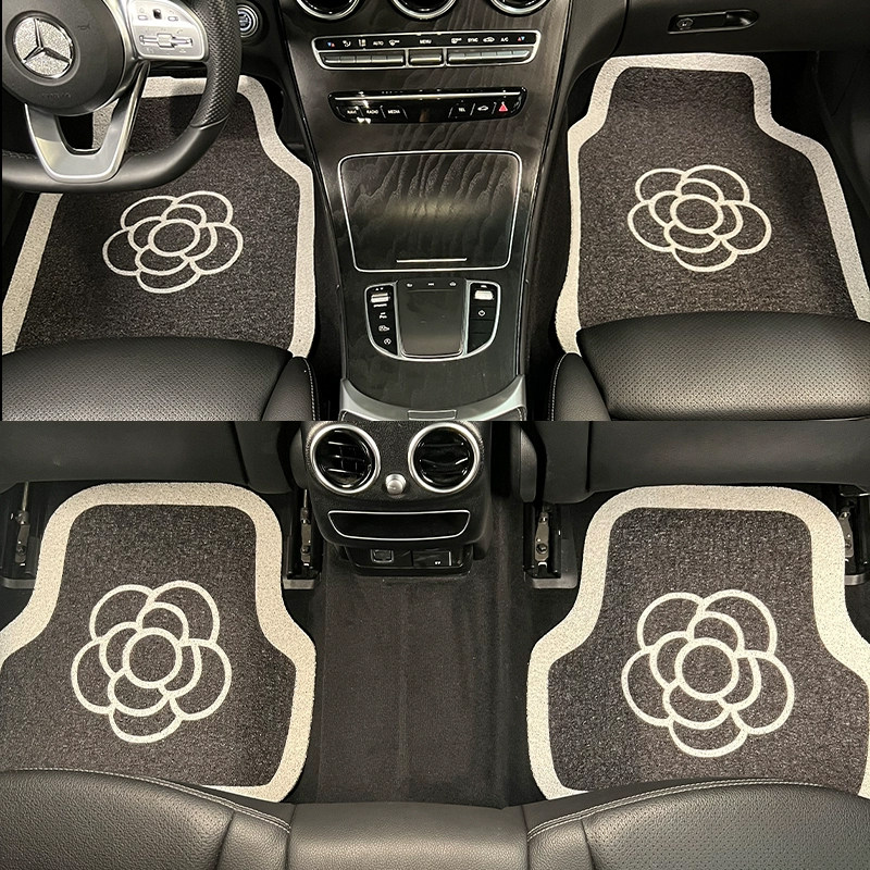 汽车脚垫女士车内主驾驶丝圈通用款可爱卡通山茶花小轿车脚踏垫子