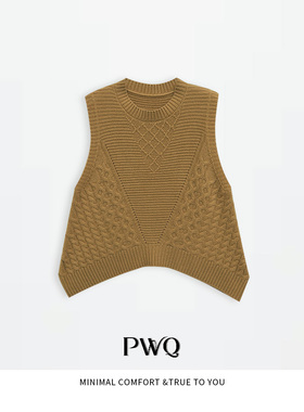 上衣100山羊绒绞花无袖鱼尾针织衫EEHT-26010441-DJ