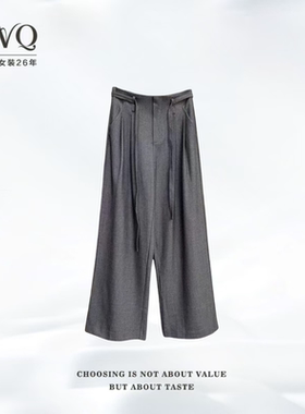 休闲裤收腰亚-麻遮胯压褶垂感阔腿腰抽绳气质DSML-2531003