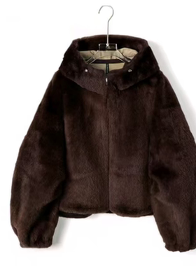 【潘文青补贴】短款连帽羊毛羊皮皮外套 52097