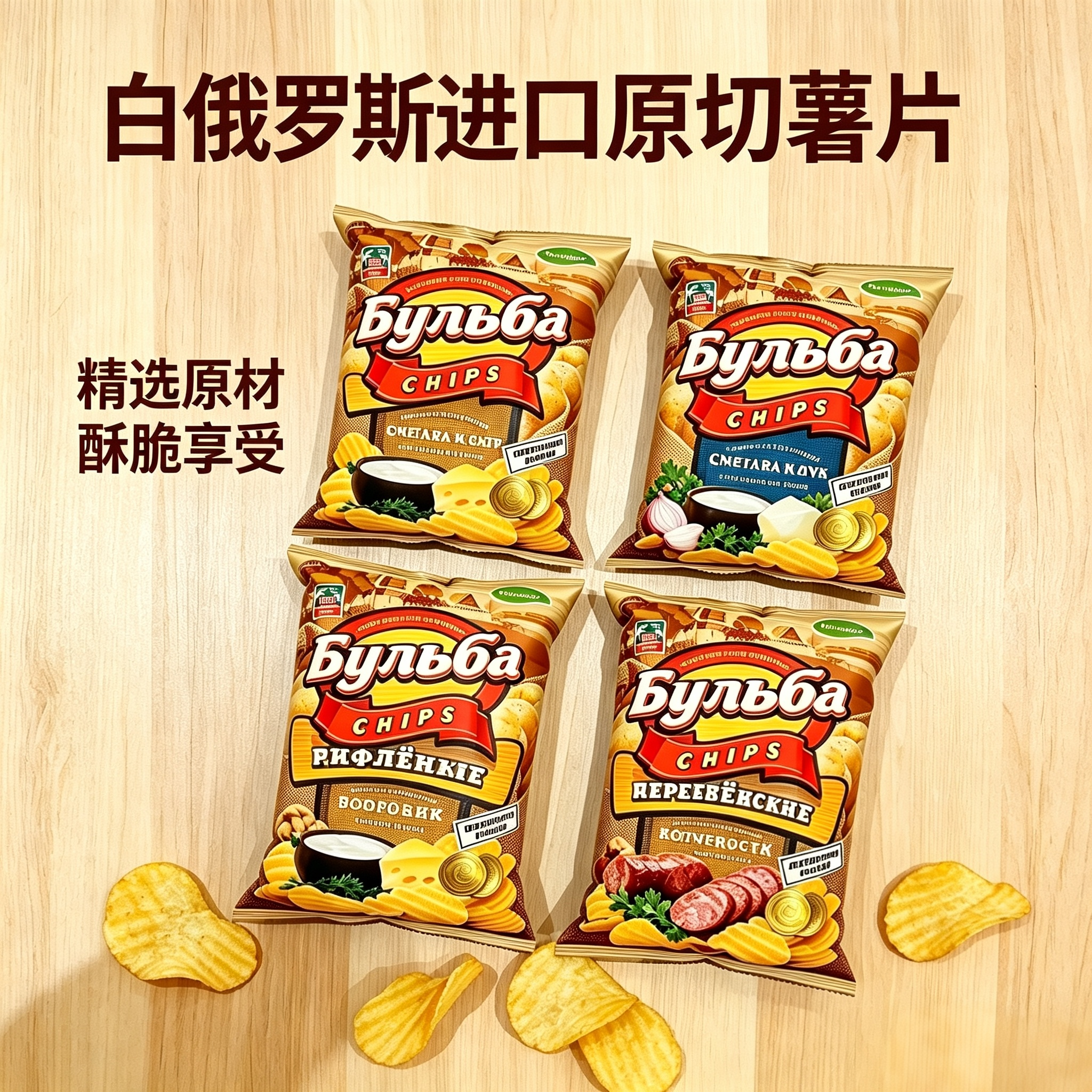 白俄罗斯进口原切薯片阿斯顿迈咔牌奶油洋葱培根奶酪牛肝菌味零食