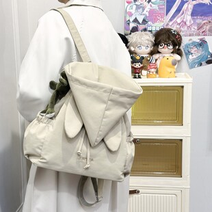 韩版冬季简约风连帽双肩包男女通用大容量学生书包校园小众背包