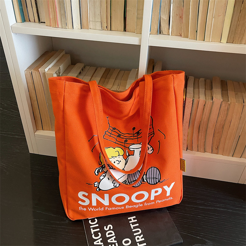 卡通史努比印花帆布包女大容量卡通可爱单肩包休闲手提袋妈咪包