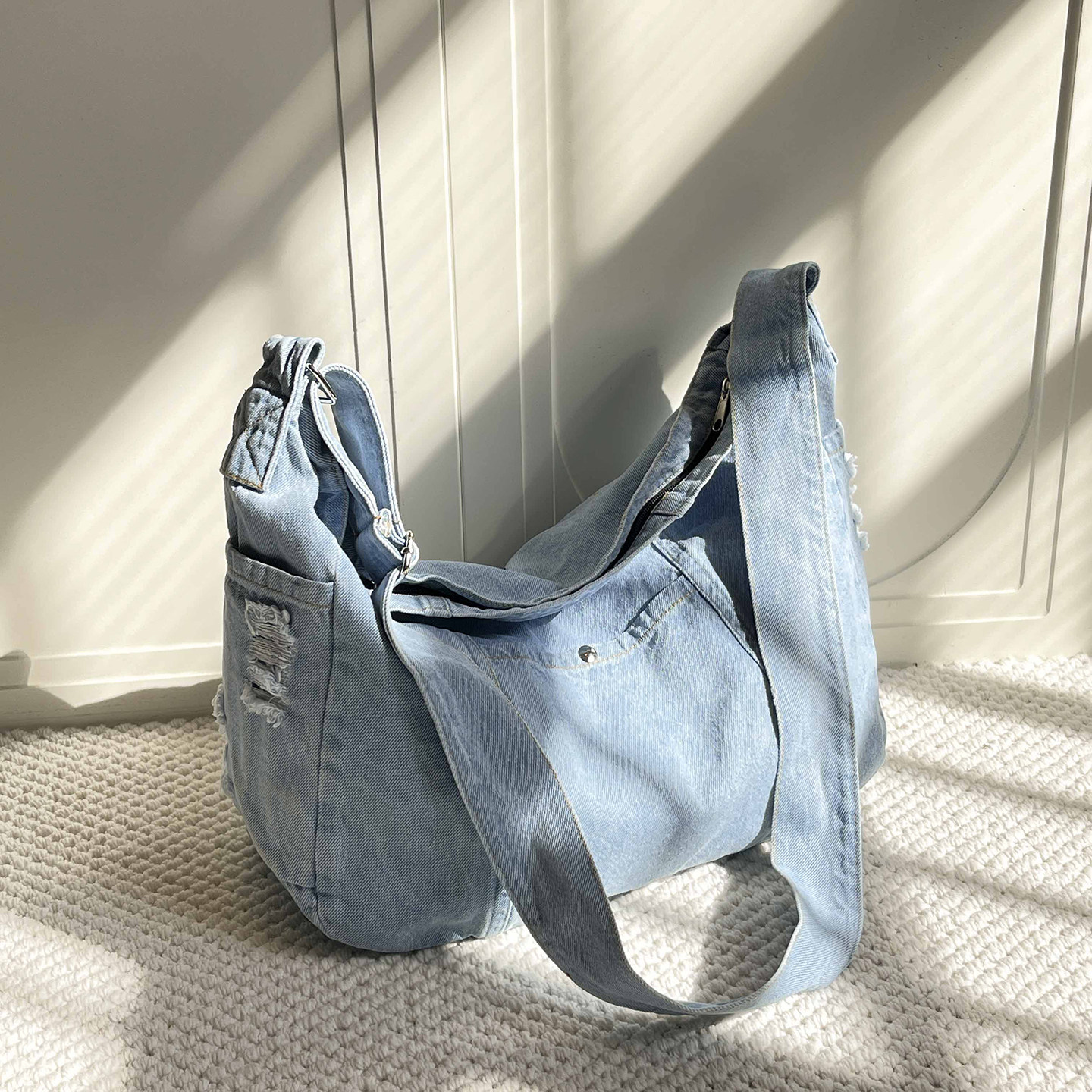 韩系慵懒风松弛感牛仔帆布包女 2026新款大容量托特包休闲斜挎包