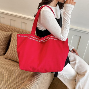 韩版 字母手提托特包女红色大容量百搭帆布包慵懒风轻便单肩布包