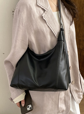 2026新款极简风软皮托特包女大容量通勤单肩包高级感黑色斜挎包