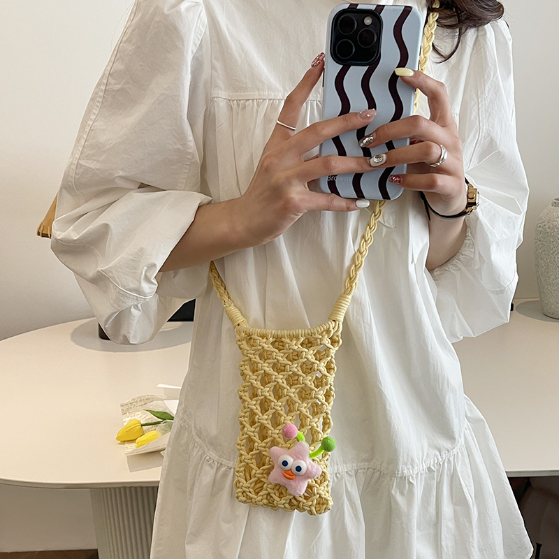 装手机小斜挎包女2025新款个性绳编小包包海边沙滩度假编织小拎包